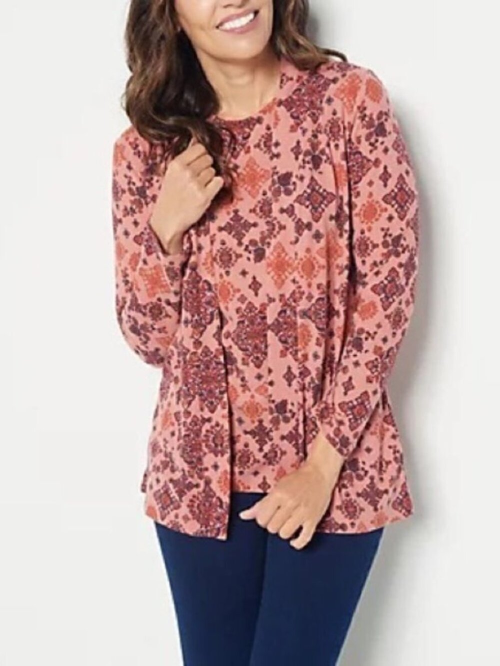 Denim & Co. Printed Heavenly Jersey Tunic Cardigan with Tank Set
